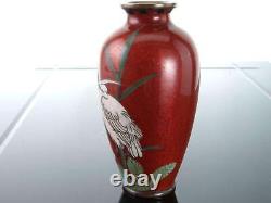 C1880 Miniature Japanese Meiji Cloisonne Vase with Egret