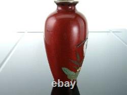 C1880 Miniature Japanese Meiji Cloisonne Vase with Egret