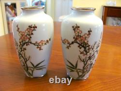 C1910 Japanese Nekka Ando Jubei Cloisonne Cherry Blossoms Mirror Images Vases Ex