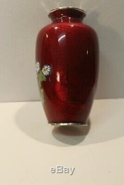 C1920's Japanese Ando Cloisonne Red Chrysanthemum & Carp Vase