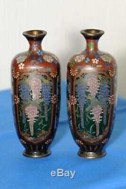 C19th Japanese Cloisonne 4 panel Decorated Pair of Vases 6