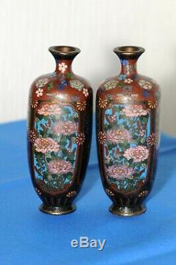 C19th Japanese Cloisonne 4 panel Decorated Pair of Vases 6