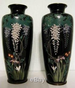 C19th Japanese Cloisonne Wisteria Decorated Vase Pair 6 AF