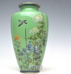 CLOISONNE BIRD FLOWER Pattern Vase 7 inch MEIJI Era Old Japan Antique Figurine