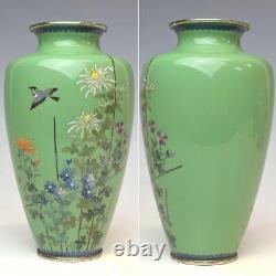 CLOISONNE BIRD FLOWER Pattern Vase 7 inch MEIJI Era Old Japan Antique Figurine