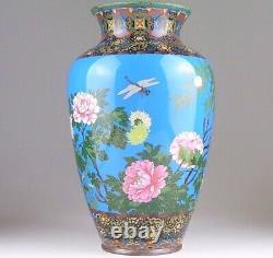 CLOISONNE BUTTERFLY DRAGONFLY FLOWER Vase Japanese Antique MEIJI Era Fine Art