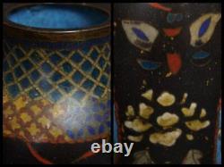 CLOISONNE BUTTERFLY FLOWER Pattern Vase 5.1 inch Japanese Antique MEIJI Old Art