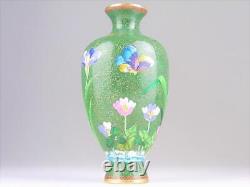 CLOISONNE BUTTERFLY FLOWER Pattern Vase 6inch Japanese Antique MEIJI Era Old Art