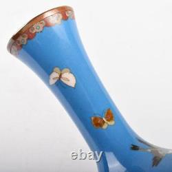 CLOISONNE BUTTERFLY FLOWER Vase 6.1 inch Japanese Antique MEIJI Era Old Fine Art