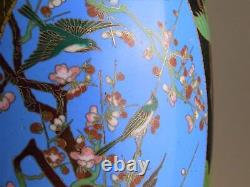 CLOISONNE CHERRY BLOSSOM BIRD CRAB Vase 13.2 inch Japanese Antique MEIJI Era Art