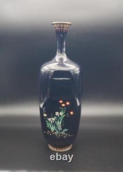 CLOISONNE CHERRY BLOSSOM FLOWER Vase 9.8 inch Japanese Antique MEIJI Era Old Art