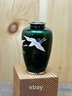 CLOISONNE CRANE BIRD Pattern Vase 4.8 inch MEIJI Japan Antique Old Figurine Art