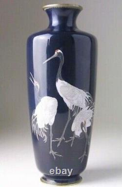 CLOISONNE CRANE BIRD Vase Signed by INABA SHICHIHO Japanese Antique MEIJI Era