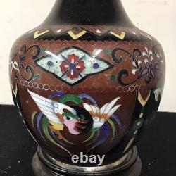 CLOISONNE DRAGON PHOENIX Pattern Vase 10.6 inch MEIJI Japanese Antique Old Art