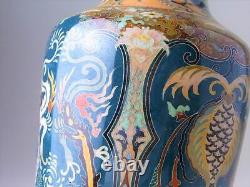 CLOISONNE DRAGON PHOENIX Pattern Vase 8.7 inch Japanese Antique MEIJI Era Art