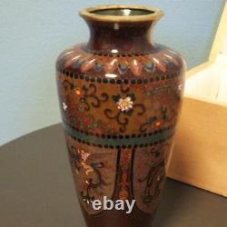 CLOISONNE DRAGON PHOENIX Vase 4.9 inch Japanese Antique MEIJI Era Old JAPAN Art