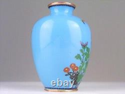 CLOISONNE FLOWER BUTTERFLY Pattern Vase 4.8 inch Japanese Antique MEIJI Era Art