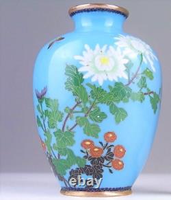 CLOISONNE FLOWER BUTTERFLY Pattern Vase 4.8 inch Japanese Antique MEIJI Era Art