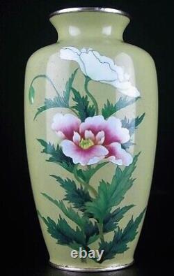 CLOISONNE FLOWER LEAF Pattern Vase 7.2 inch Japanese Antique MEIJI Era Old Art