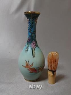 CLOISONNE GOLDFISH WISTERIA FLOWER Pattern Vase 7 in Japanese Antique MEIJI Art