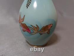 CLOISONNE GOLDFISH WISTERIA FLOWER Pattern Vase 7 in Japanese Antique MEIJI Art
