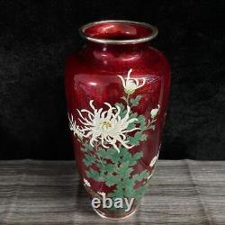 CLOISONNE Large Vase Flower Pattern 10.8 inch Vintage Figurine Red Japanese