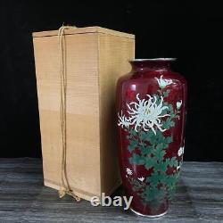 CLOISONNE Large Vase Flower Pattern 10.8 inch Vintage Figurine Red Japanese