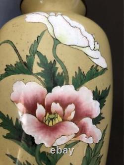CLOISONNE PEONY FLOWER Pattern Vase 7.2 inch Japanese Antique MEIJI Old Fine Art