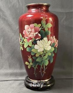 CLOISONNE Vase Flower Pattern 9.4 inch Figurine traditional art Red Japanese
