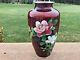 CloisonnÉ Vase Marked Sterling Silver Maroon Floral 7 1/4 Tall Japanese