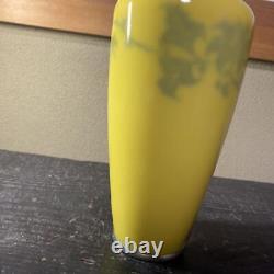 CLOISONNE ware Yellow Vase FLOWER LEAF Pattern 8.2 inch Japanese Antique