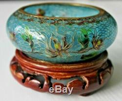 Cased Chinese Japanese Plique-a-jour Cloisonne Glass Bowl Vase Bowl Wooden Stand
