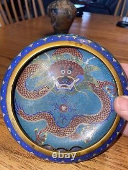 Chinese DRAGONS & FLAMING PEARL CLOISONNE ENAMEL BRONZE BOWL EARLY 20TH
