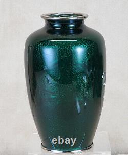 Choice 4.7 high Showa Period Ginbari Cloisonne Vase w Fine Silver Wire Cells