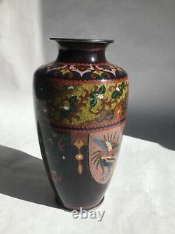 Cloisonne Antique Japanese Dragon & Bird Vase with Floral band