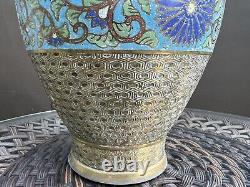 Cloisonne Champleve Brass Bronze Vase Chrysanthemums(Health) Antique Japan