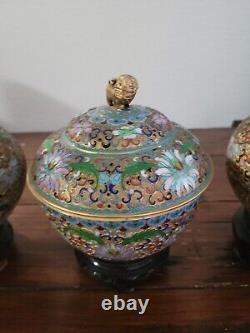 Cloisonne Japanese vase Pair And Bowl 3 Peice
