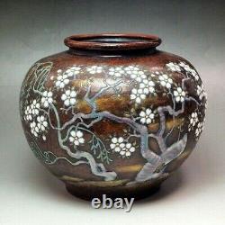 Cloisonne Vase Bronze Cherry Blossom and Kanji Old Japanese Antique Meiji Japan