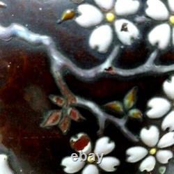 Cloisonne Vase Bronze Cherry Blossom and Kanji Old Japanese Antique Meiji Japan