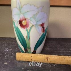 Cloisonne Vase Cattleya flower pattern 8.6 inch tall Pot Japanese