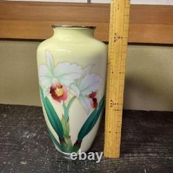 Cloisonne Vase Cattleya flower pattern 8.6 inch tall Pot Japanese