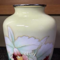 Cloisonne Vase Cattleya flower pattern 8.6 inch tall Pot Japanese