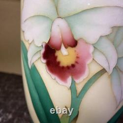 Cloisonne Vase Cattleya flower pattern 8.6 inch tall Pot Japanese