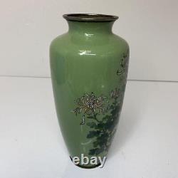 Cloisonne Vase Flower pattern 9.6 inch tall Japanese Antique Pot