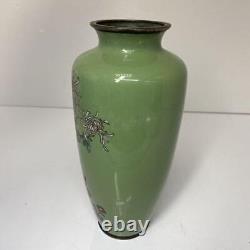 Cloisonne Vase Flower pattern 9.6 inch tall Japanese Antique Pot