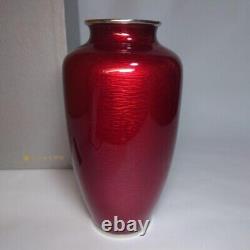 Cloisonne Vase Iris Flower pattern 8.2 inch tall Japanese Red Pot