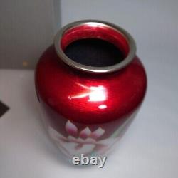 Cloisonne Vase Iris Flower pattern 8.2 inch tall Japanese Red Pot