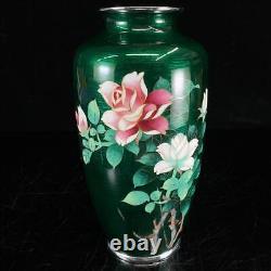 Cloisonne Vase Rose pattern 8.6 inch tall Pot Japanese