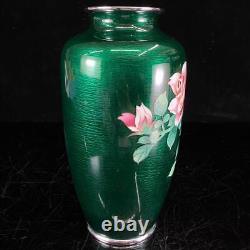 Cloisonne Vase Rose pattern 8.6 inch tall Pot Japanese