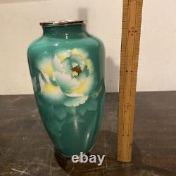 Cloisonne Vase flower pattern Japanese Pot Figurine 8.6 inch tall